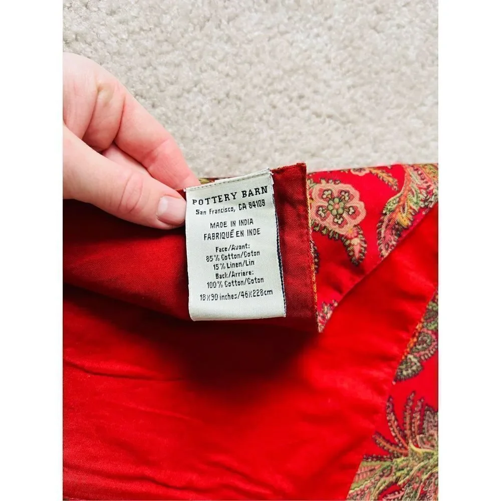Pottery Barn Linen Cotton Red Paisley Table Runner‎